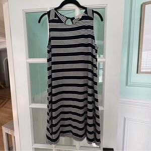 Loft Navy Striped Swing Dress | M